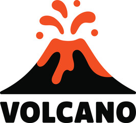 Volcano eruption graphic with bold text. dynamic lava flow icon.