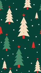Obraz premium Festive christmas tree pattern with snowflakes on dark green background
