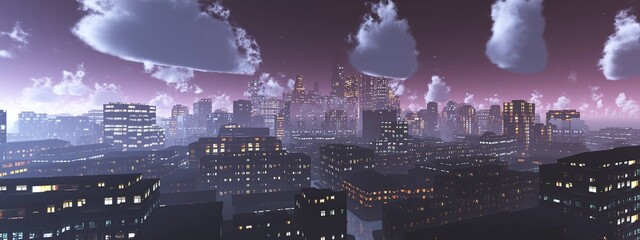 Beautiful cityscape, evening city, evening city panorama, 3D rendering