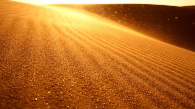 Sand dune with patterns in the desert at sunset with bright sunlight