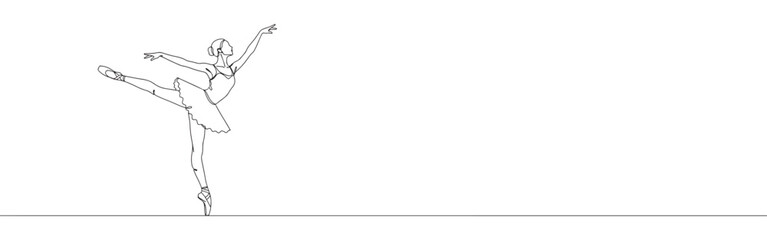 Continuous one line drawing of a graceful ballerina in an elegant pose. Concept of dance and performance