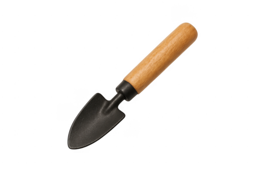 Hand trowel with wooden handle for gardening