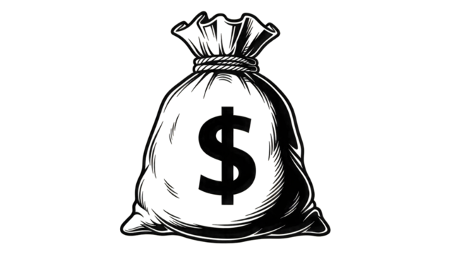 Money Bag with Dollar Sign Silhouette isolated on a transparent background