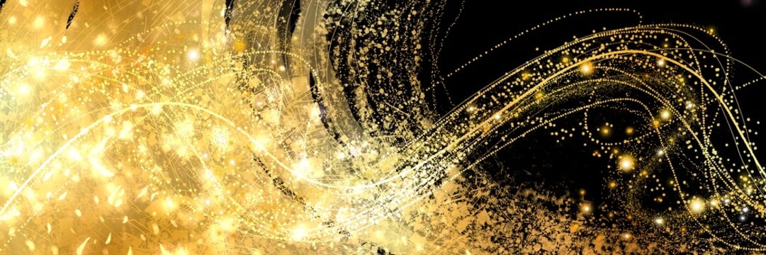 お正月背景風金箔、ブラシストロークの豪華横長背景