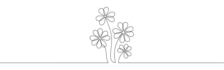 A continuous one-line drawing of a group of clovers, symbolizing luck, nature, and Irish culture