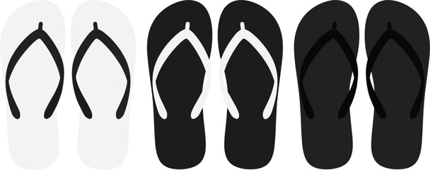 Flip-flop footwear vector illustration, five pairs in row, color variation comparison, casual summer shoes, minimalist design, fashion concept
