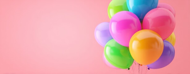 The Balloons Clustered to the Right on a Soft Pink Background with Space