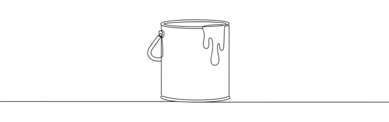 A continuous one-line drawing of a paint bucket, representing painting, home improvement, and creativity