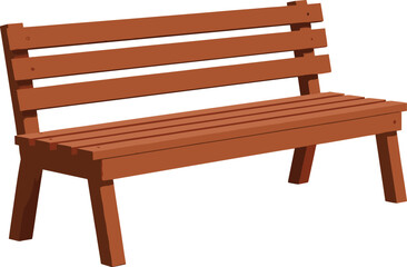Simple Wooden Park Bench Vector Illustration, Featuring Slatted Seat and Backrest, Representing Outdoor Furniture, Relaxation, and Public Garden Seating.
