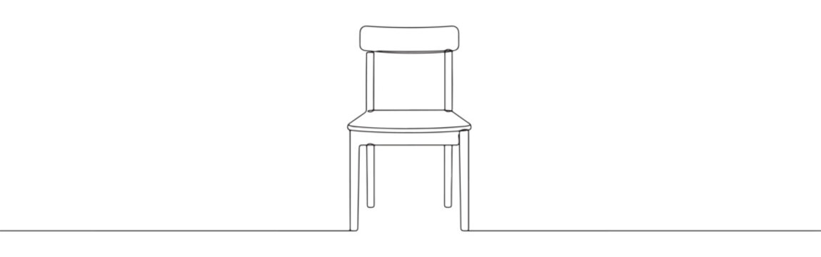 A continuous one-line drawing of a wooden chair, capturing its simple yet elegant form against a clean white background