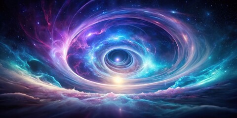 Obraz premium A Celestial Vortex Cosmic Swirl of Nebulae and Glowing Gas Clouds Above a Dreamlike Planetary Surface