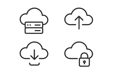 Essential cloud computing symbols for data storage upload download and secure access
