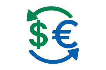 Global financial market concept showing dollar and euro symbols with exchange arrows
