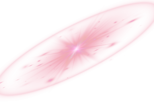 Pink glowing galaxy with a bright center, soft pink dust, and a circular halo, isolated on a transparent PNG background. Abstract light effect element for overlays and design.