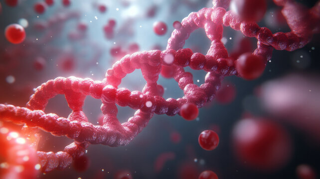 DNA strand molecular structure science biology red cell closeup elegant glowing - Powered by Adobe