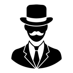 Gentleman Silhouette with Hat and Mustache &ndash; Vector on White.