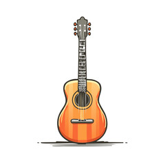 Obraz premium Vibrant cartoon acoustic guitar illustration with a clean, modern vector art style, showcasing warm orange and brown tones.