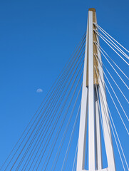 Minimalist view of Kangaroo Point Bridge cables with moon, Brisbane, Australia