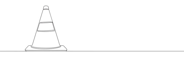 Continuous one thin smooth line simple minimalistic drawing of a traffic cone on a white background