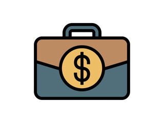Fototapeta premium A stylized briefcase with a dollar sign on a circular emblem represents financial success and business acumen.