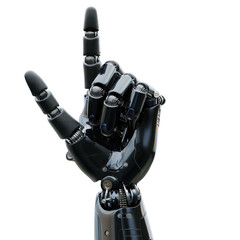 Innovative robotic hand forming a gesture of friendship in a modern tech setting on transparent background