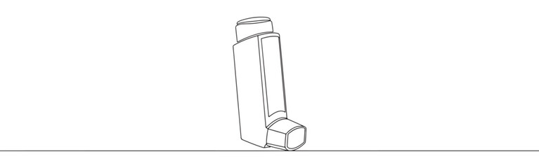 Continuous one thin smooth line simple minimalistic drawing of an asthma inhaler on a white background