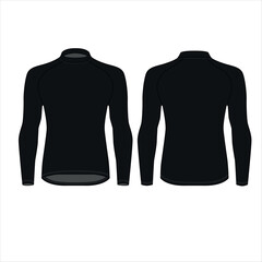 Vector sketch of a black long-sleeved shirt. Layout of a men's athletic shirt, rash guard, front and back view. Sketch of sportswear for the gym, running, fitness, and martial arts.
