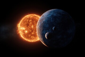 Fototapeta premium A close up of the sun and two planets