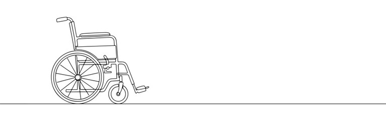 Fototapeta premium Continuous one thin smooth line simple minimalistic drawing of a wheelchair on a white background