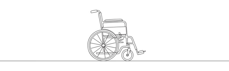 Fototapeta premium Continuous one thin smooth line simple minimalistic drawing of a wheelchair on a white background