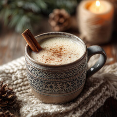 festive eggnog with christmas decorations