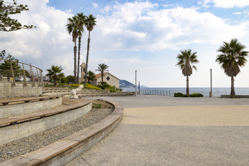Sant' Ampelio church on the Cap st Ampelio at the end of the Lungomare Argentina seafront in Bordighera, Italy