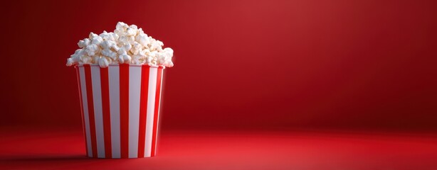 The popcorn bucket on a red background for classic movie night snack enjoyment