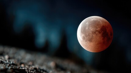 A stunning blood moon illuminated against a dark sky, casting an enchanting glow that captures the mysterious beauty of celestial events and natural wonder.
