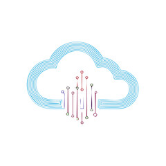 Abstract digital cloud concept with circuit board connections and data points
