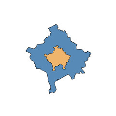 Illustration of Kosovo Map in Blue and Gold Colors with Black Outline