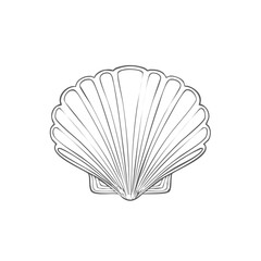 Outlined seashell graphic. Scalloped marine shell illustration, oceanic element.