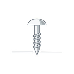 Metal Screw Screwing Into Surface Round Head Illustration