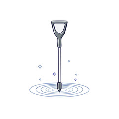 Fishing net pole dipping into water with circular ripples and sparkles icon