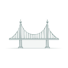 Illustration of Suspension Bridge with Towers and Cables, Minimalist Landmark Graphic