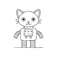 Robot Cat Illustration Line Art - Robotic Kitty Design for Creative Projects