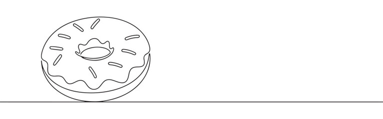 Continuous one thin smooth line simple minimalistic drawing of a donut on a white background