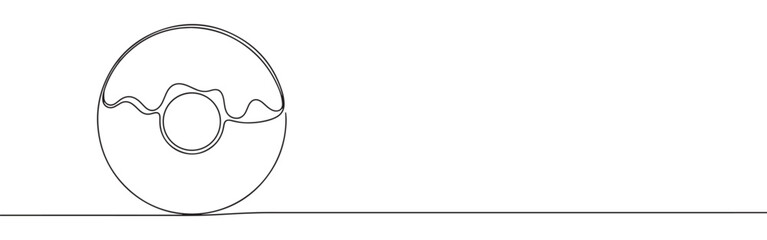 Continuous one thin smooth line simple minimalistic drawing of a donut on a white background