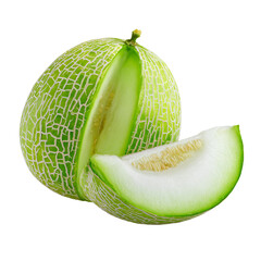 Green melon whole and sliced, vibrant colors