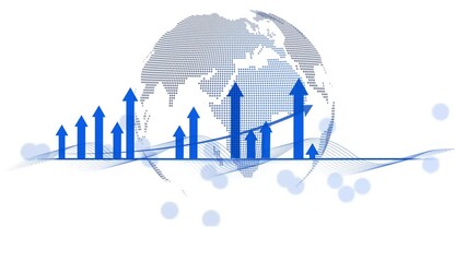 2026 Global Economic Growth Animation on White Background, Animation of a globe with upward arrows and graphs 2026 - Powered by Adobe