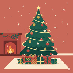 Naklejka premium Cozy Minimalist Christmas Scene