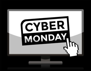 cyber monday, screen and cursor hand, vector illustration 