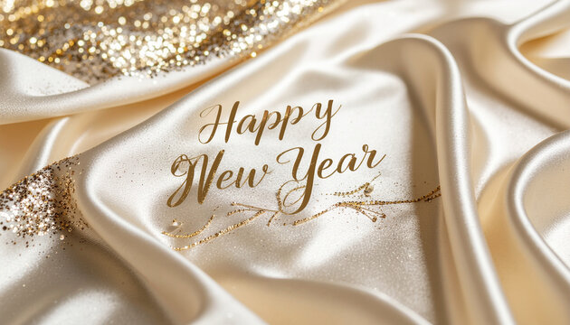Premium New Year card with hand-lettered calligraphy, subtle gold sparkles
