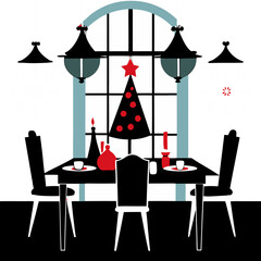 Christmas dining room silhouette vector