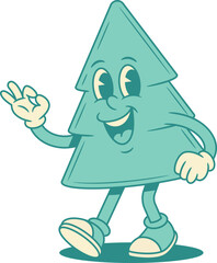 Cheerful cute green fir tree Christmas cartoon character ok gesture contoured vector flat illustration. Smiling adorable funky spruce natural plant mascot okay good recommend done